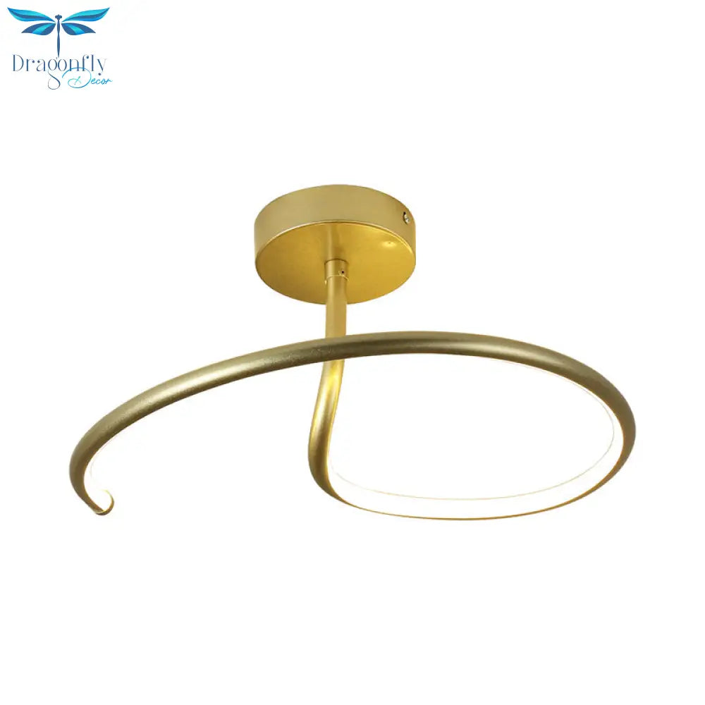 Golden Curl Led Flush Mount Ceiling Light Simple Acrylic 16’/19.5’ Wide Lighting Fixture