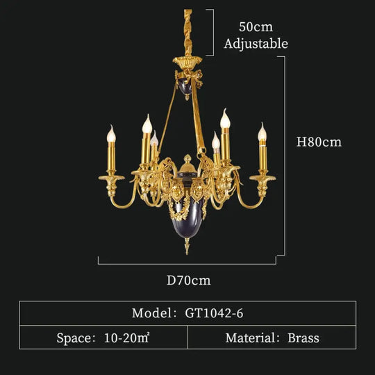 Grandeur - French Antique Luxury European Style Brass Chandelier For Hotel Lighting 6Lights D70