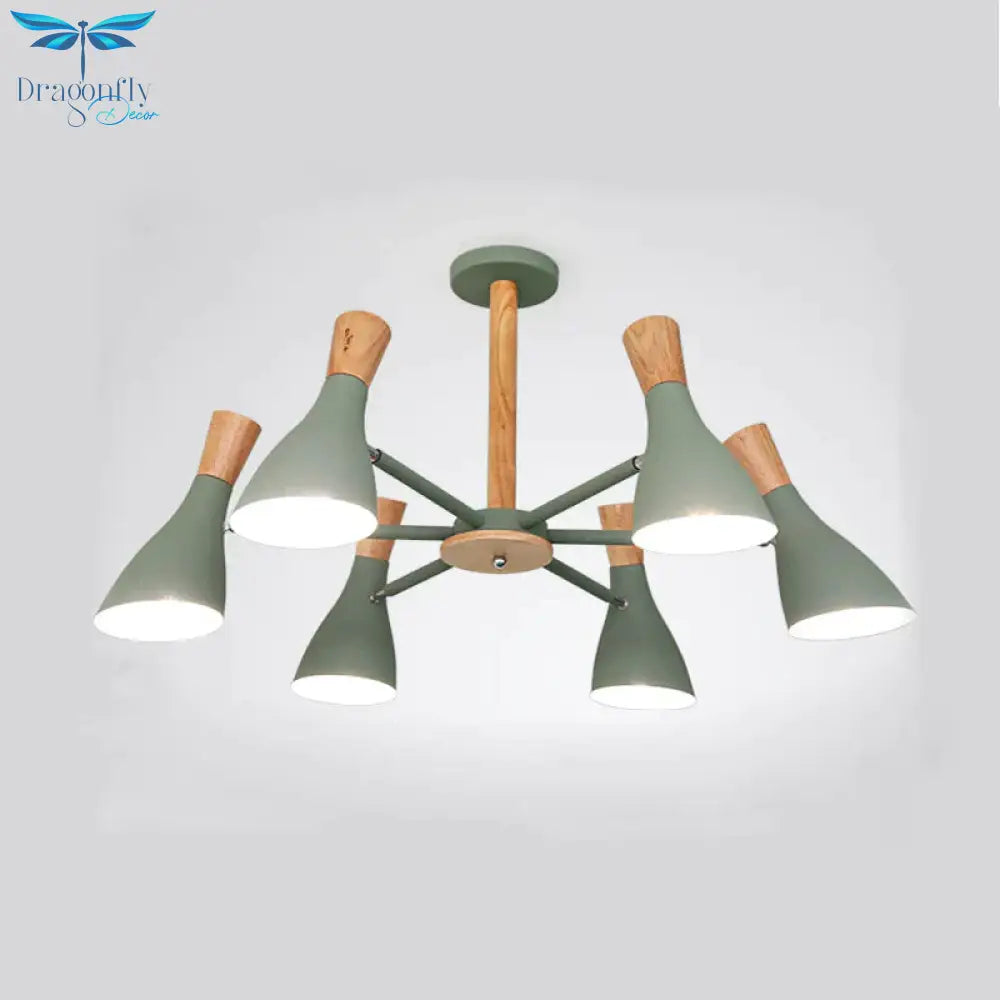 Green Horn Shape Hanging Ceiling Lamp 6 Lights Monochromatic Metal Chandelier For Living Room