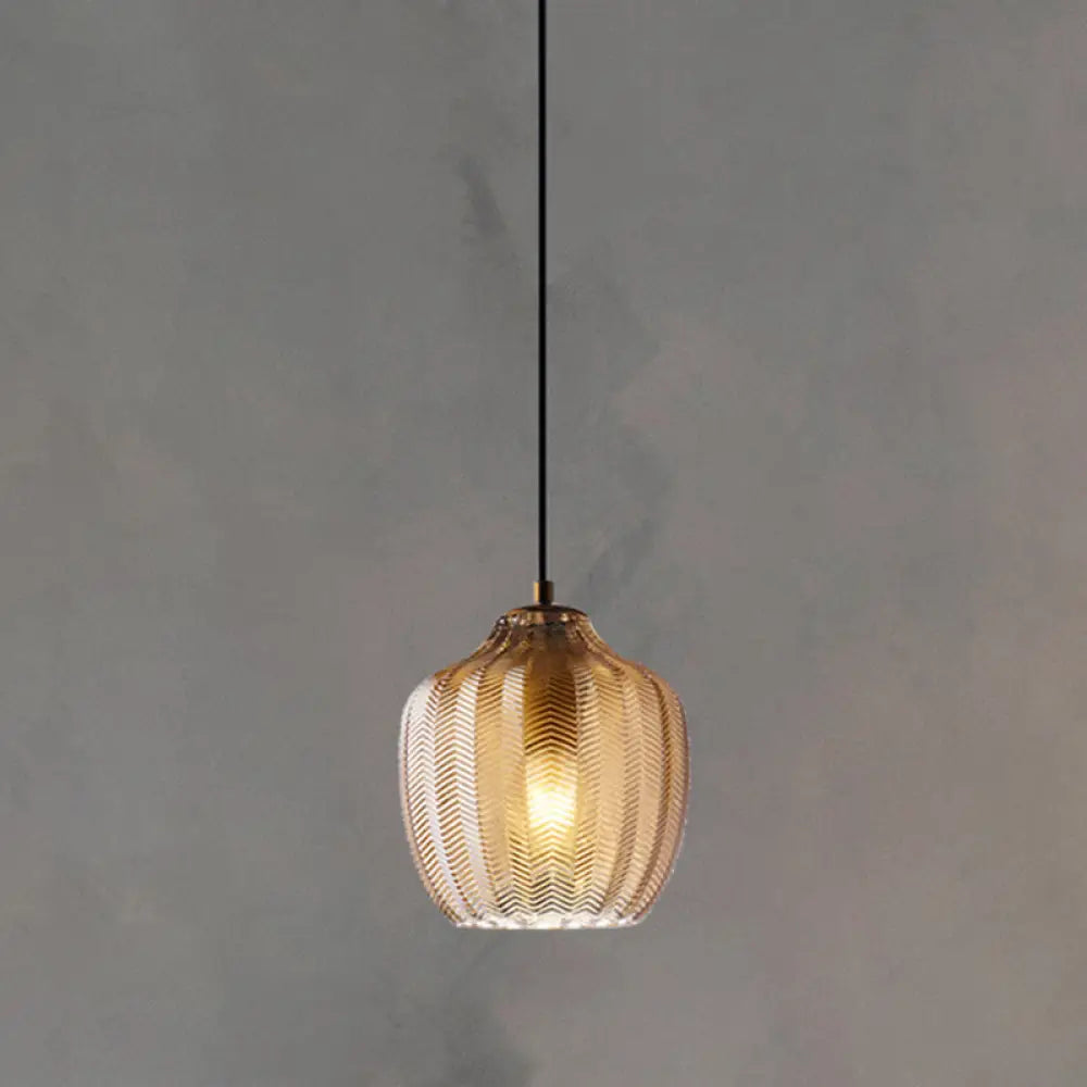 Grumium - Nordic Style Wavy Glass Pendant Ceiling Light Dining Room Dã©Cor Cognac / Barrel