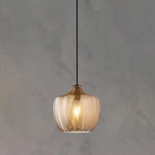 Grumium - Nordic Style Wavy Glass Pendant Ceiling Light Dining Room Dã©Cor Cognac / Lantern