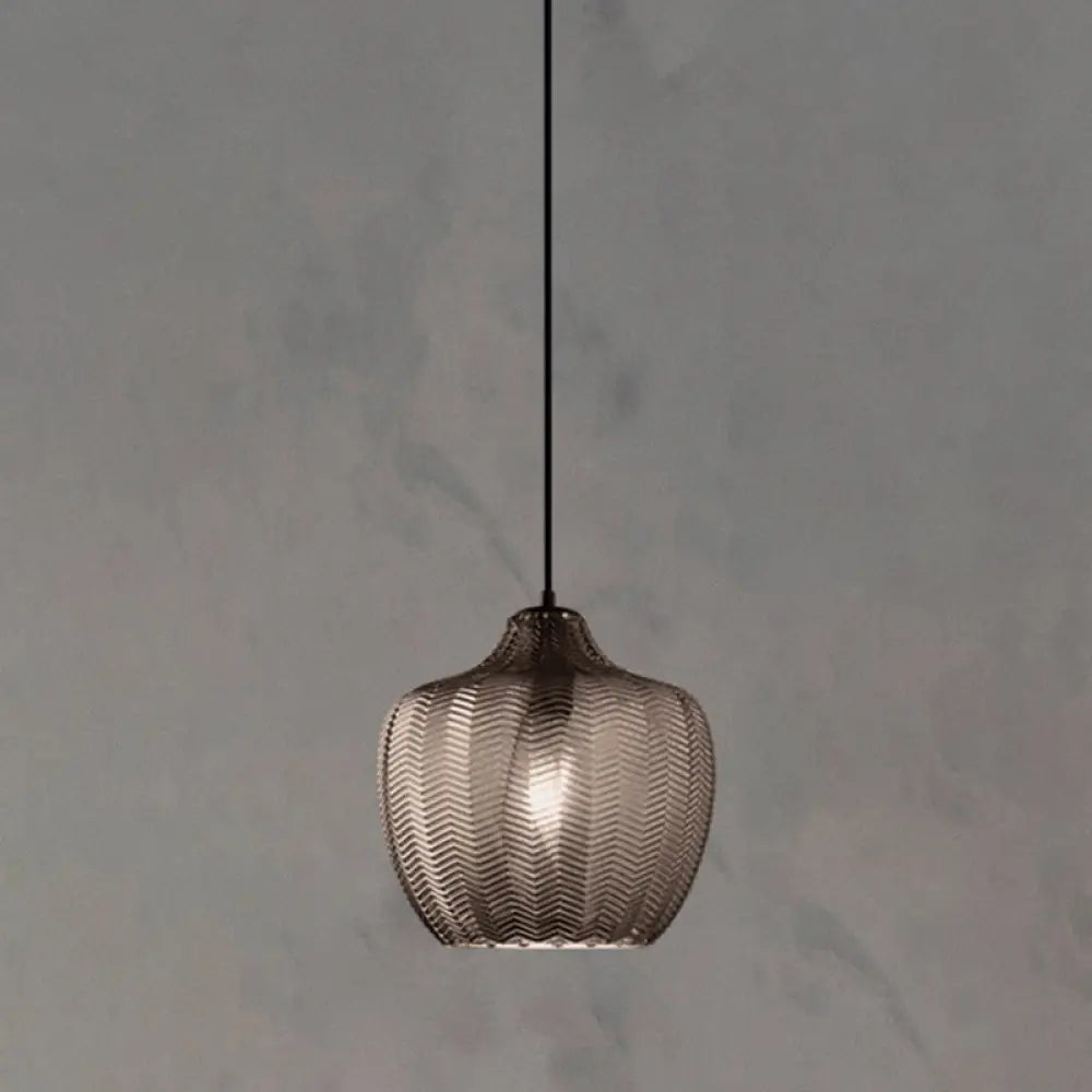 Grumium - Nordic Style Wavy Glass Pendant Ceiling Light Dining Room Dã©Cor Smoke Gray / Lantern