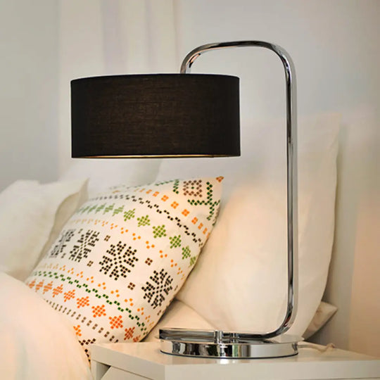 Hailey - Simplicity 1 - Bulb Nightstand Light Black/White Cylinder Night Table Lamp With Fabric