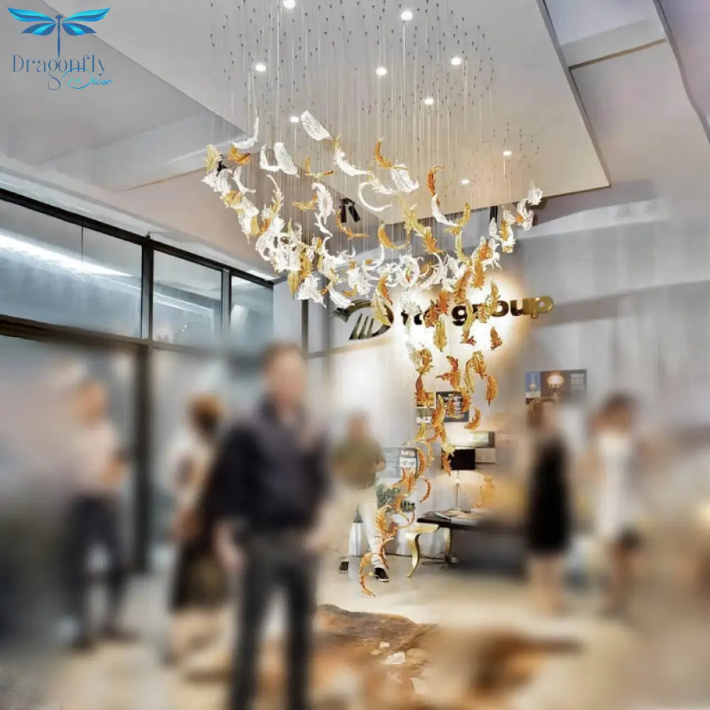 Hand Blown Glass Feather Murano Chandeliers Parts Hotel Lobby Shopping Mall Villa Ceiling