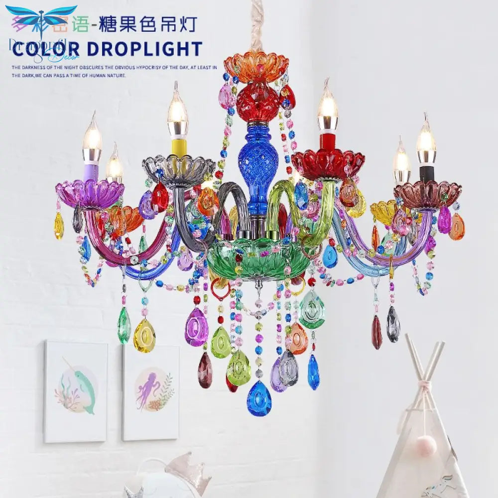 Handmade Candy Color European Chandelier - Creative Multi - Colored Crystal Fixture For Restaurants