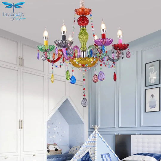 Handmade Candy Color European Chandelier - Creative Multi - Colored Crystal Fixture For Restaurants