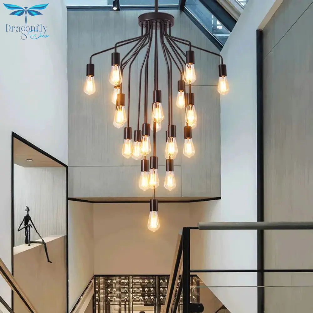 Harper Long Chandelier - American Duplex Floor Lighting For Living Rooms And Lofts In Retro