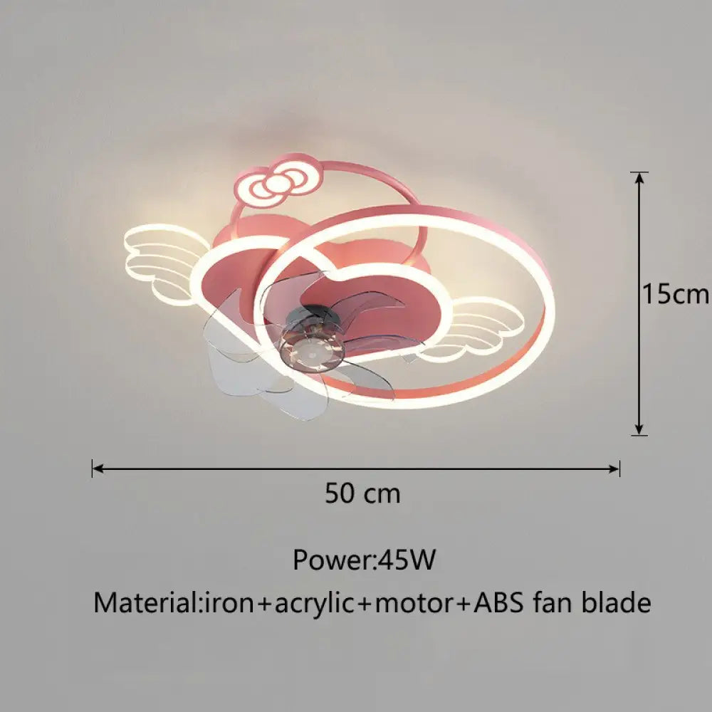 Heart Girls Room Ceiling Lamp With Fan For Bedroom Kids Led Cute Light Princess Lighting Pink /