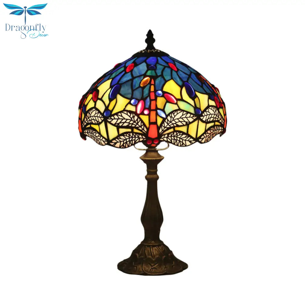 Hélène - Baroque Dragonfly Task Lamp 1 Head Hand Cut Glass Night Table Light In Bronze For Bedroom