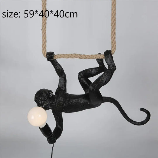 Hemp Rope Monkey Lamp For Living Room Decor - Indoor Pendant Lighting In Black And White Light