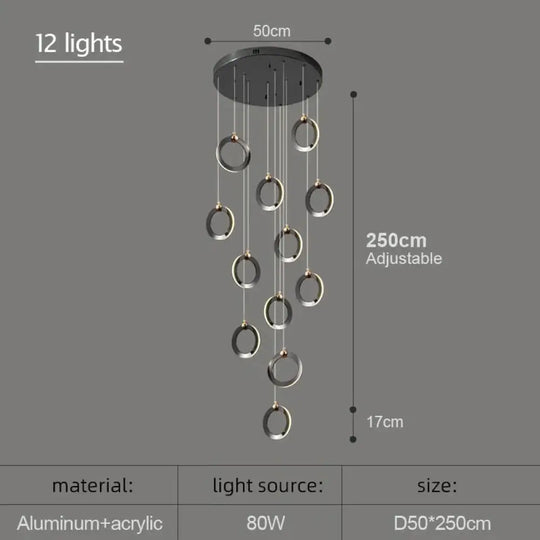 Hera - Modern Circular Led Chandelier 12 Lamps / Cold White Pendant Lighting