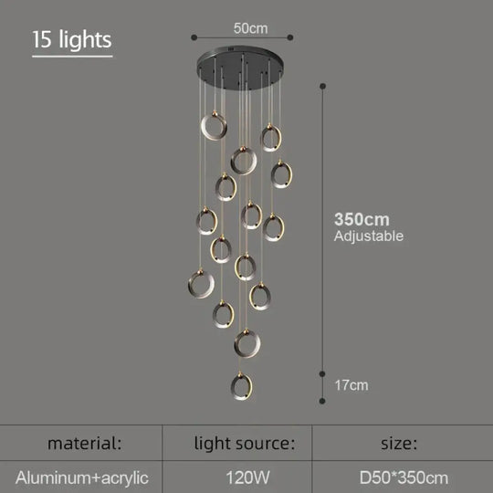 Hera - Modern Circular Led Chandelier 15 Lamps / Cold White Pendant Lighting