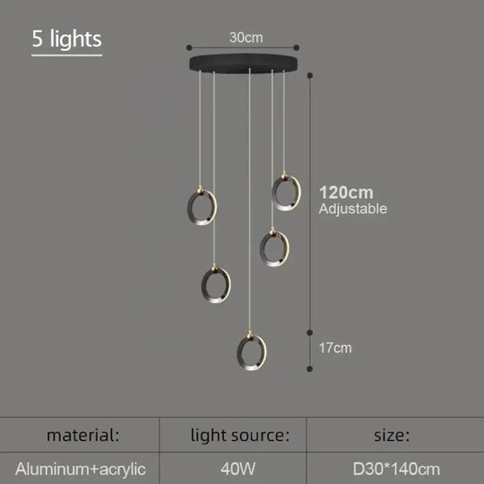 Hera - Modern Circular Led Chandelier 5 Lamps / Cold White Pendant Lighting