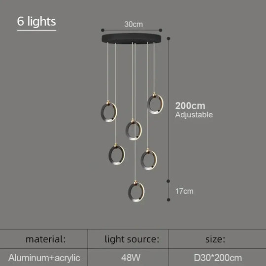 Hera - Modern Circular Led Chandelier 6 Lamps / Cold White Pendant Lighting