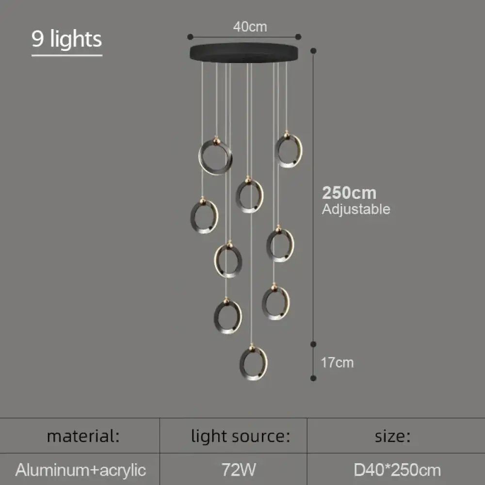Hera - Modern Circular Led Chandelier 9 Lamps / Cold White Pendant Lighting
