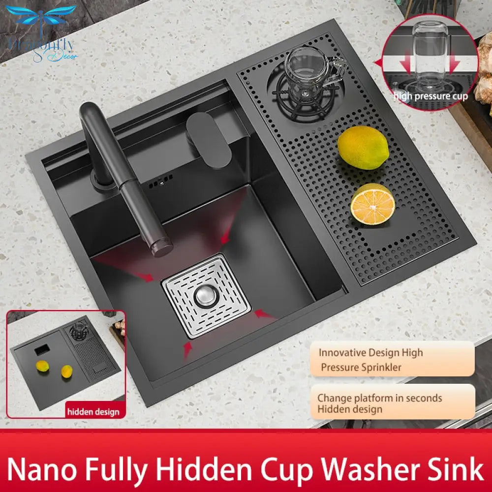 Hidden Cup Washer Sink Nano Stainless Steel Kitchen Bar Invisible To Make A Camper Van With Cover