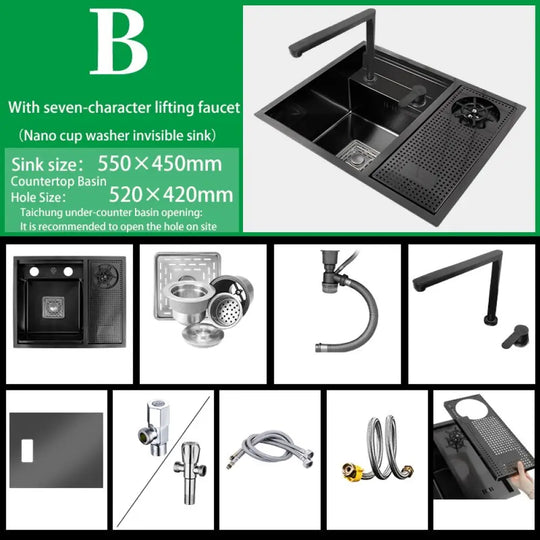 Hidden Cup Washer Sink Nano Stainless Steel Kitchen Bar Invisible To Make A Camper Van With Cover