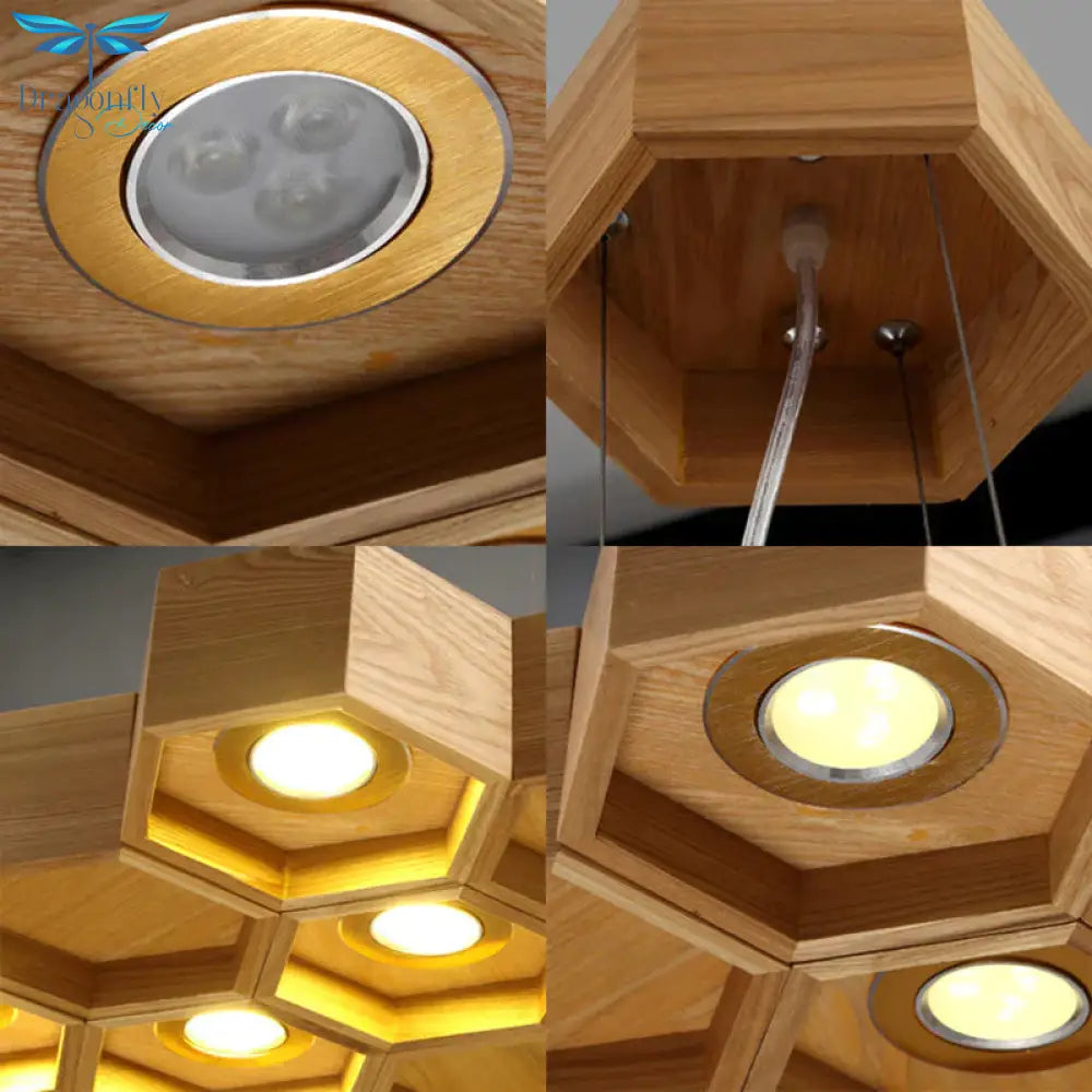 Honeycomb Chandelier Pendant Light Modern Wooden 6 - Light Living Room Ceiling Fixture