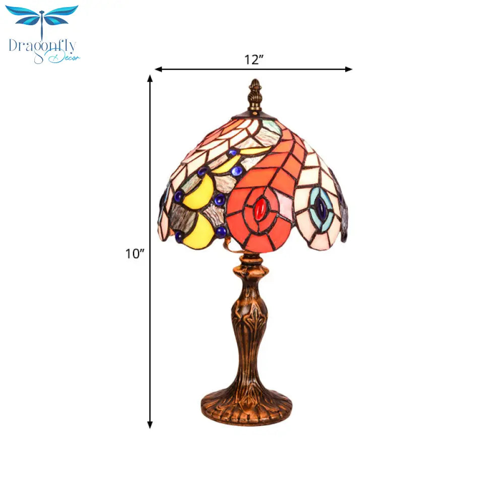 Hortense - Baroque 2 - Light Bedroom Table Lamp Brass Peacock Tail Patterned Night Light With Bowl
