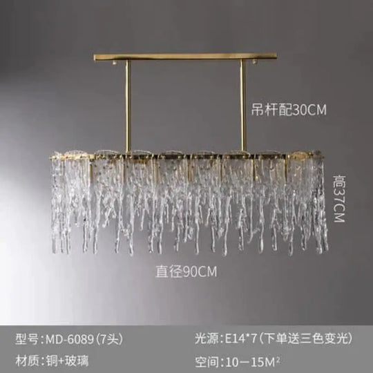 Icicle Nordic All Copper Modern Luxury Crystal Rectangular Chandelier L90 X H37Cm / 6 - 10W