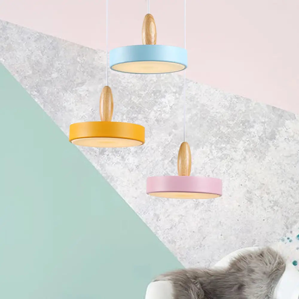 Ilaria - Circular Circle Metal Hanging Pendant Light Contemporary 3 Lights Blue And Pink Yellow