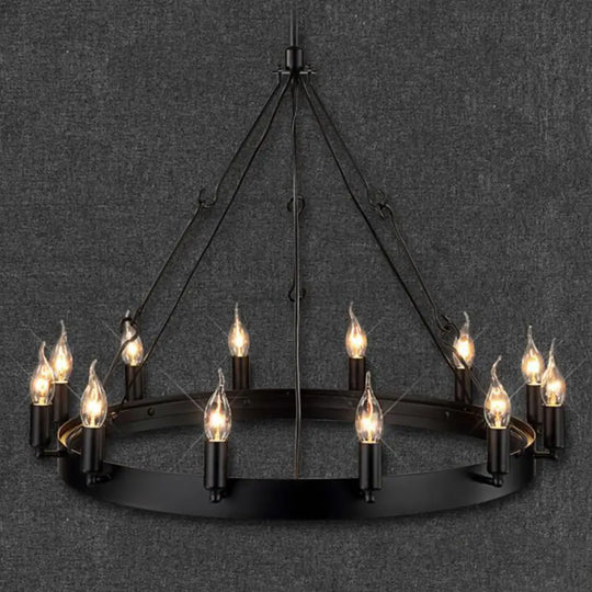 Industrial Black Iron Hanging Circular Chandelier Lamp 12 /