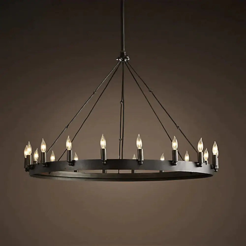 Industrial Black Iron Hanging Circular Chandelier Lamp 18 /