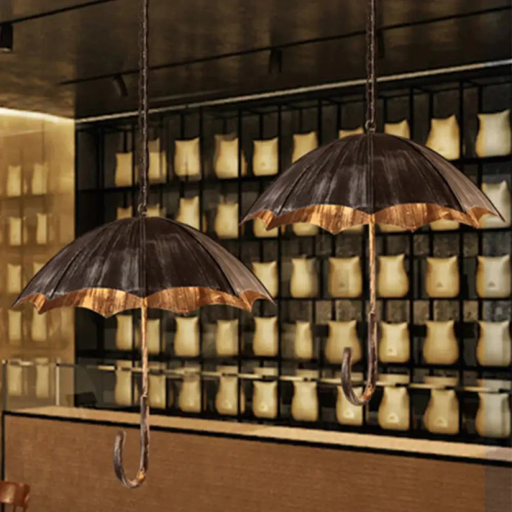 Industrial Distressed Umbrella Pendant Light Iron Olde Bronze Chandelier For Cafe