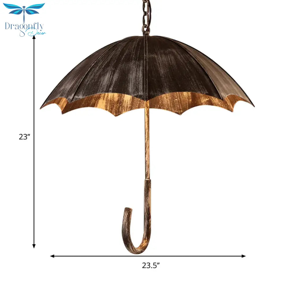 Industrial Distressed Umbrella Pendant Light Iron Olde Bronze Chandelier For Cafe