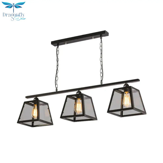 Industrial Style 3-Light Island Light Fixture With Clear Glass Pendant Chain