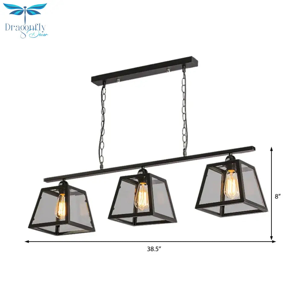 Industrial Style 3-Light Island Light Fixture With Clear Glass Pendant Chain