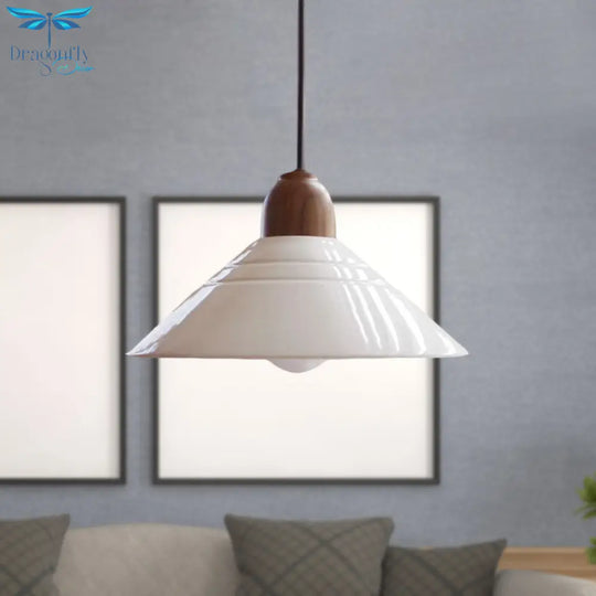 Iris - White Conic Pendant Lamp Modern Style Ceramic 1 Light Hanging Fixture For Dining Room