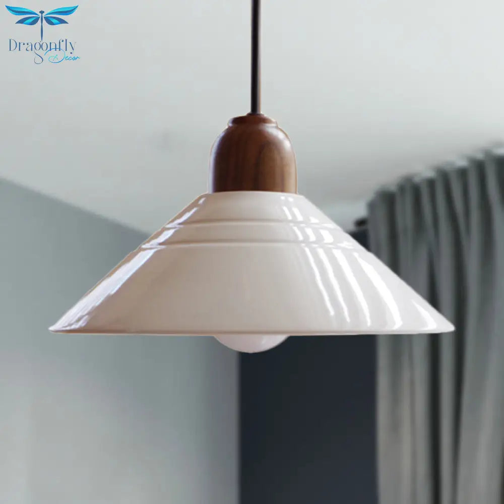 Iris - White Conic Pendant Lamp Modern Style Ceramic 1 Light Hanging Fixture For Dining Room
