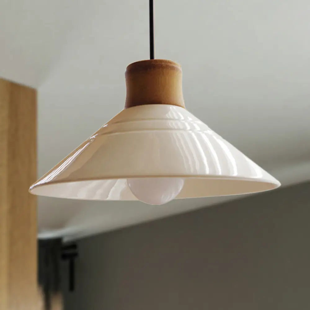 Iris - White Conic Pendant Lamp Modern Style Ceramic 1 Light Hanging Fixture For Dining Room / A