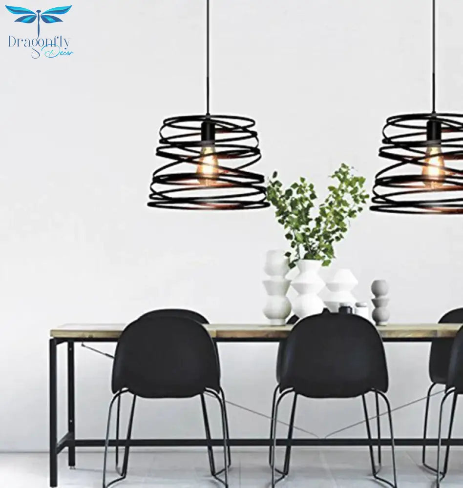Iron Spiral Pendant Light Black / White Spring Kitchen Island Suspension Lamp Dining Room