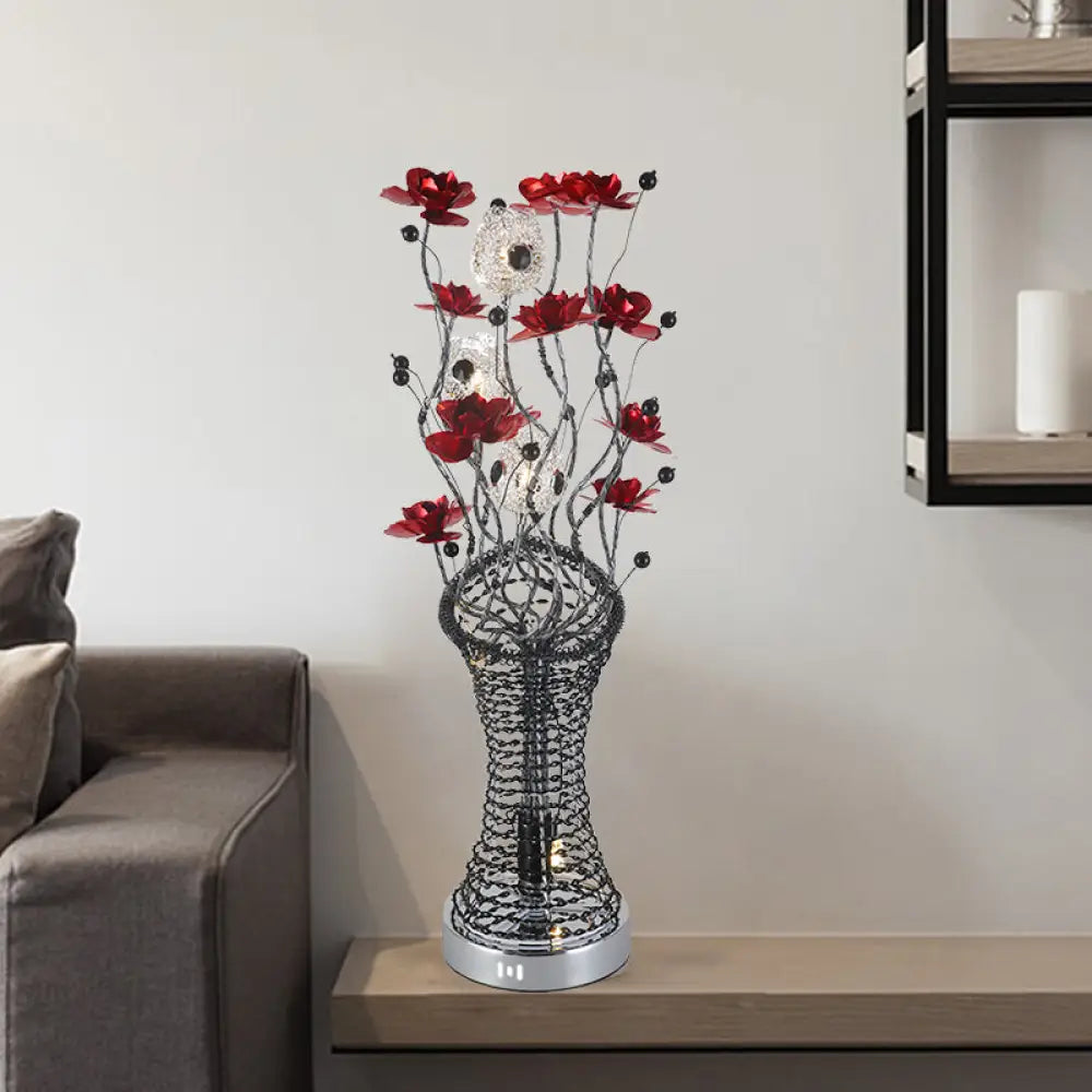 Isabel - Decorative Twig Column Table Lamp: Aluminum Led Desk Lighting Red - Black / White