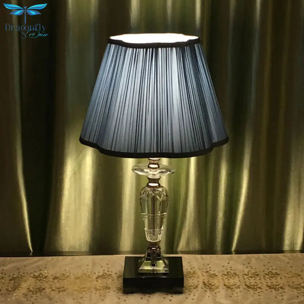 Isabelle - Blue Traditional Table Lamp With Floral Trim Shade & Crystal Urn Base