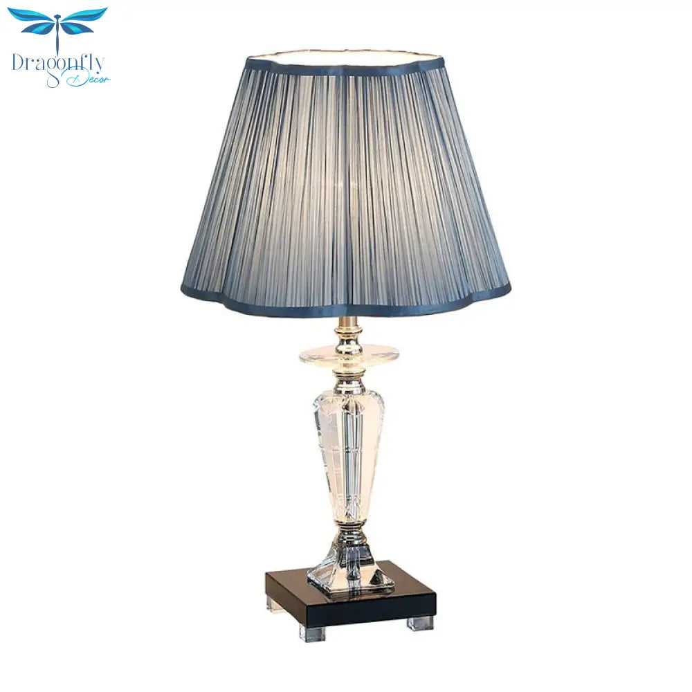 Isabelle - Blue Traditional Table Lamp With Floral Trim Shade & Crystal Urn Base