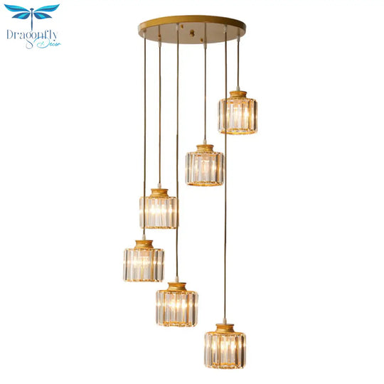 Isabelle - Modern Cylinder Staircase Multi Ceiling Light Clear Crystal Suspension Fixture