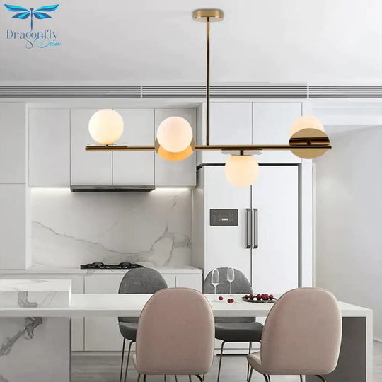 Island Pendant Contemporary Matte White Glass Ceiling 4 - Light Ball Light In White/Black With