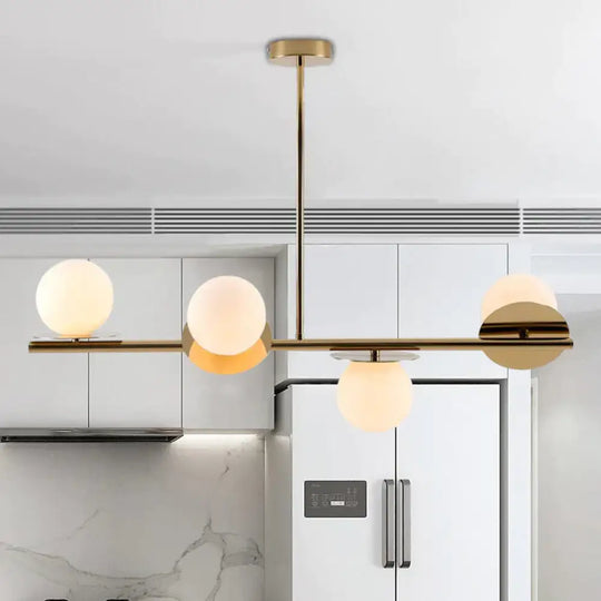 Island Pendant Contemporary Matte White Glass Ceiling 4 - Light Ball Light In White/Black With