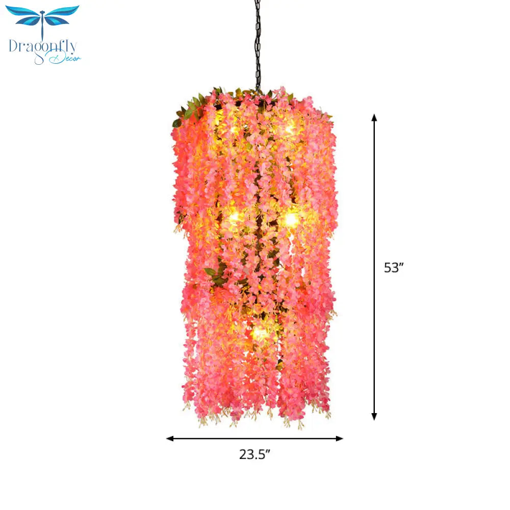 Jade - Pink Tiered Restaurant Pendant Ceiling Light With Flower Decor 7 - Head