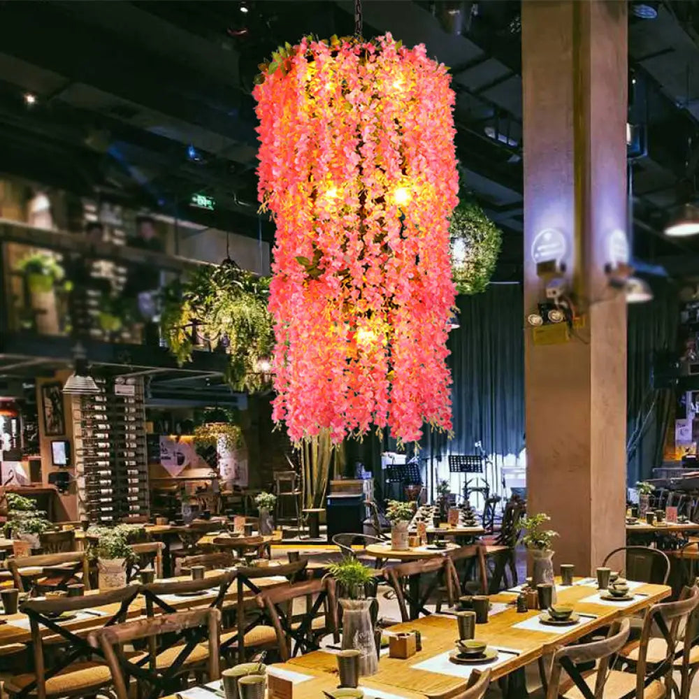 Jade - Pink Tiered Restaurant Pendant Ceiling Light With Flower Decor 7 - Head