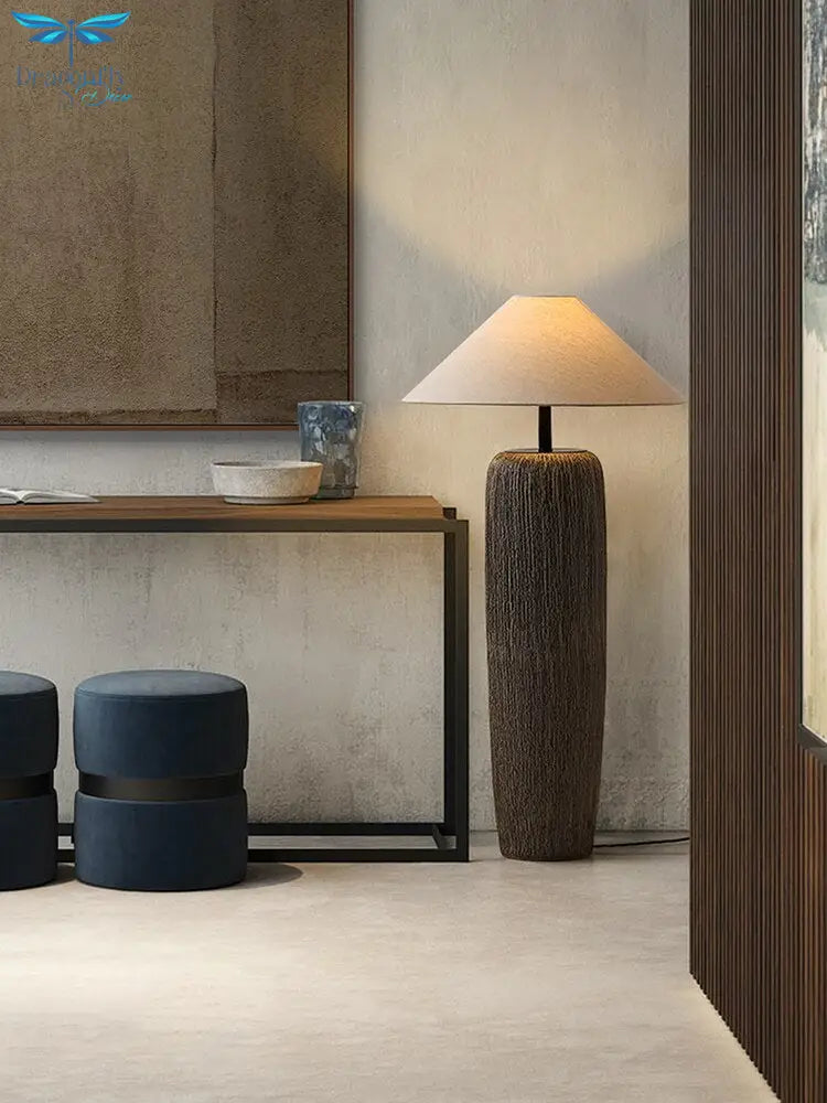 Japanese Antique Pottery Pot Floor Lamp Quiet Cloth Zen Table Light Garden Stand For Living Room