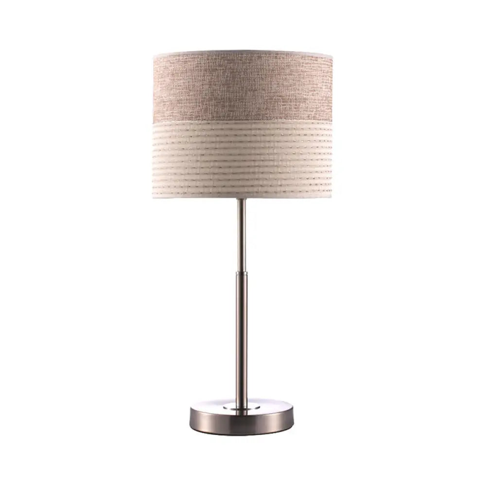 Jasmine - Contemporary Cylinder Night Lighting Fabric Bedside Lamp - Cream Gray Cream