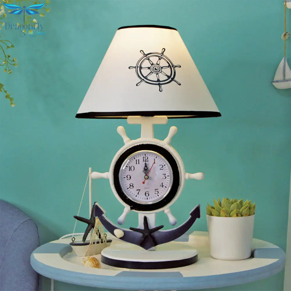 Jeanne - Children Rudder Base Table Lighting Style Resin Single Bulb Blue Shaded Night Stand Lamp