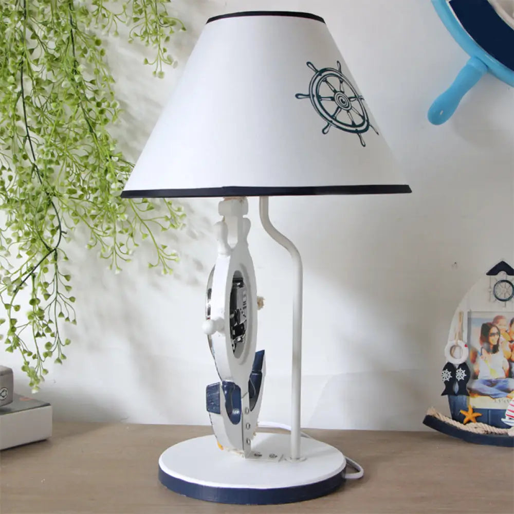 Jeanne - Children Rudder Base Table Lighting Style Resin Single Bulb Blue Shaded Night Stand Lamp