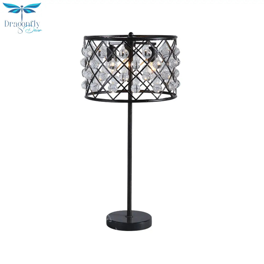 Justine - Modernist Grid Nightstand Light With Drum Design Crystal Drip Lamp