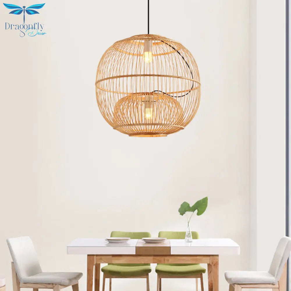 Kaffaljidhma - Bamboo Shade Pendant Lighting Contemporary Style Beige Hanging Lamp