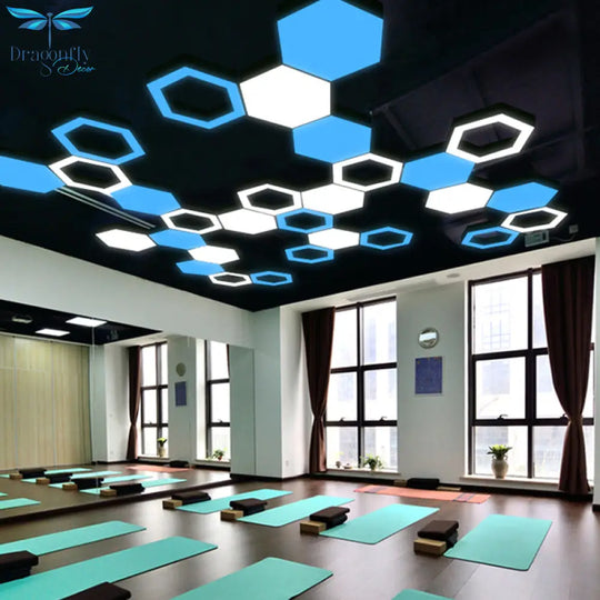 Kassia - Modern Black Led Gym Ceiling Pendant In Honeycomb Shape